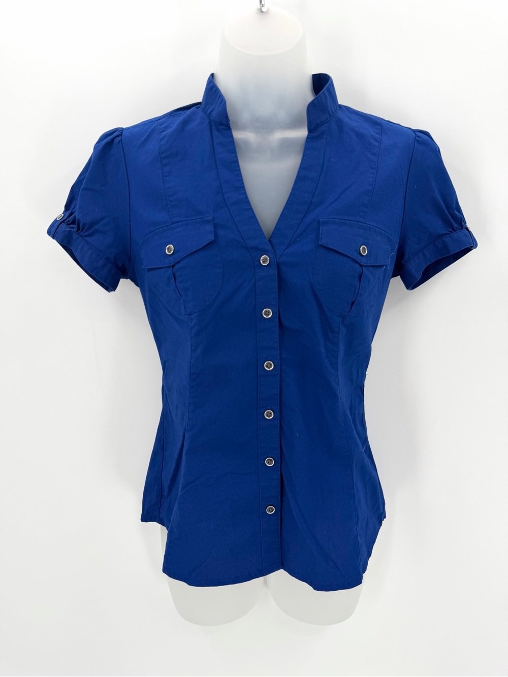 Express Blouse Women’s XS Cobalt Blue Essential Stretch Button Up Preppy Top